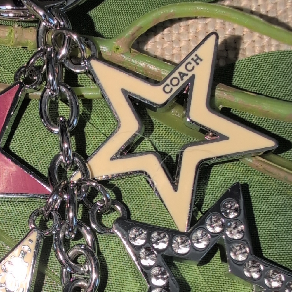 Coach Burgundy, Cream and Silver Star Keychain - NWOT - Picture 4 of 9
